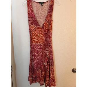 Lauren Ralph Lauren Women Medium Multicolor A-line Dress Faux Wrap Ruffle Tiered